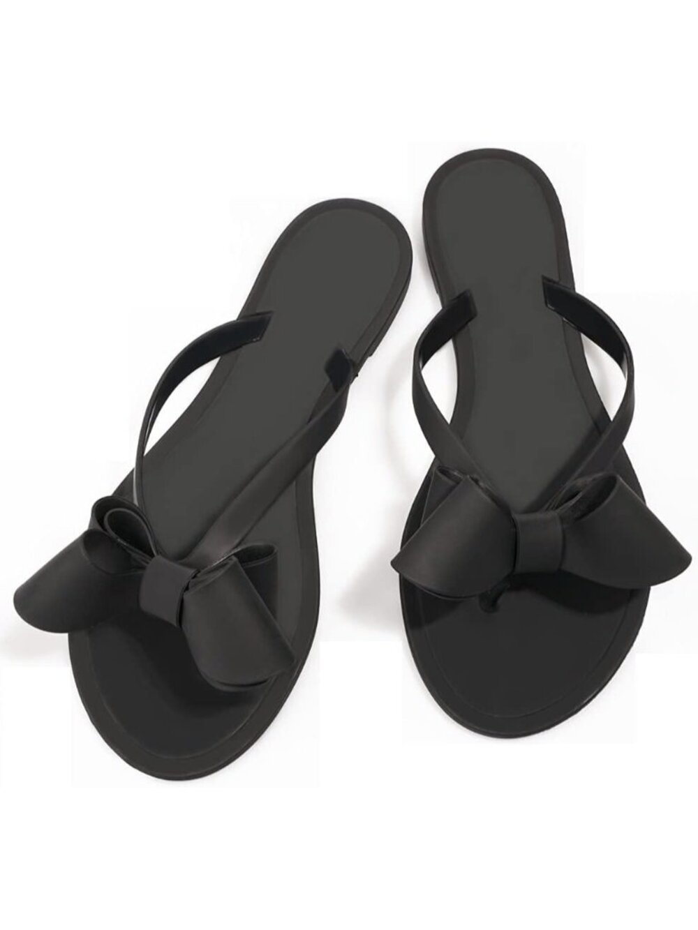 🆕Women's Dark Black Rivet Flip Flops Studded Thong Sandals with Bow Flat Beach